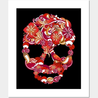 Red floral skull Posters and Art